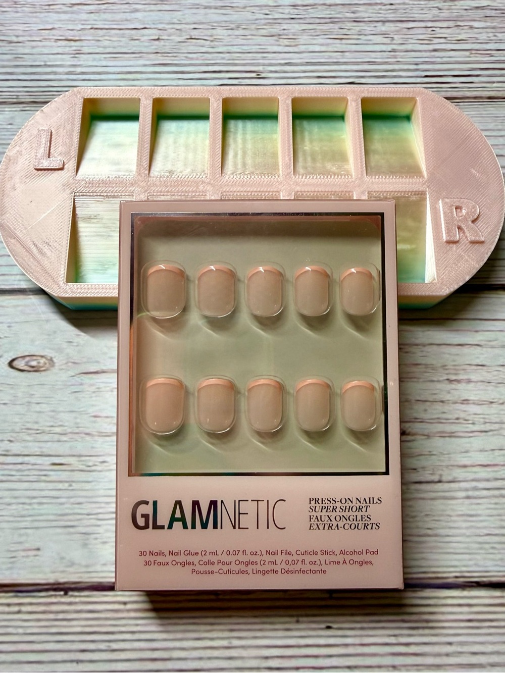 Glamnetic French Peach Super Short Press-On Nails + Nail Sorting Tray Bundle